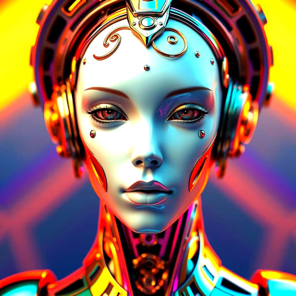Luxurious Futuristic Android Portrait in Gold and White