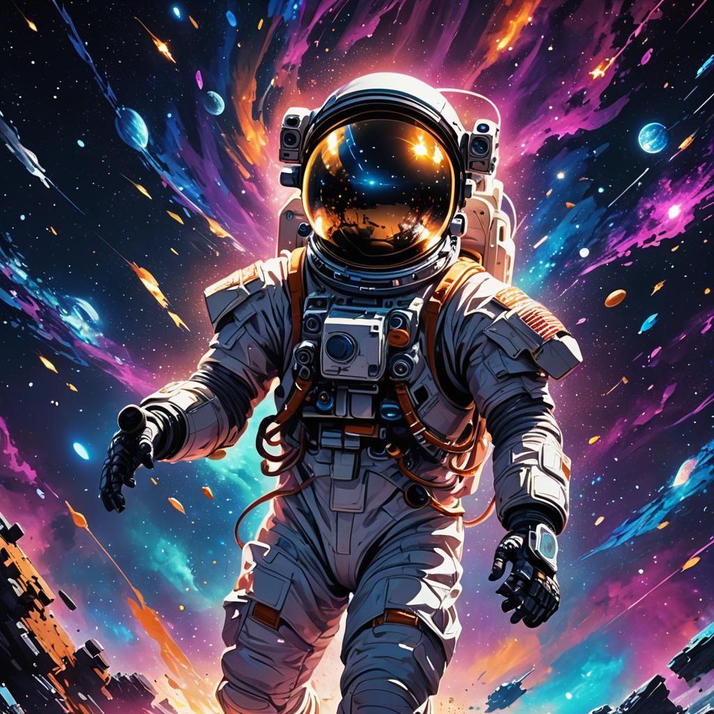 Astronaut in Space: Vibrant Anime Splash Art