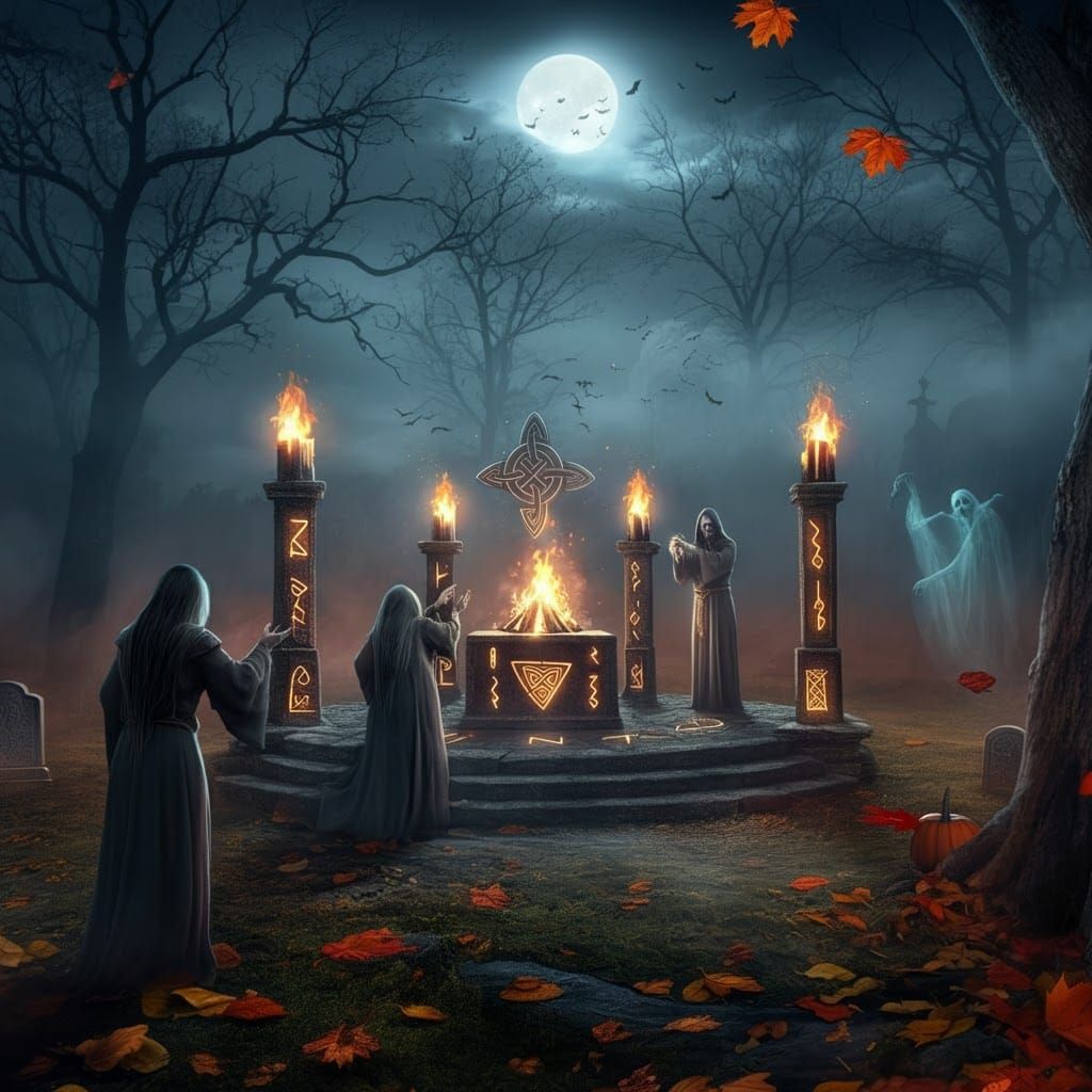 Celtic Samhain Ritual with Bonfires and Spirits