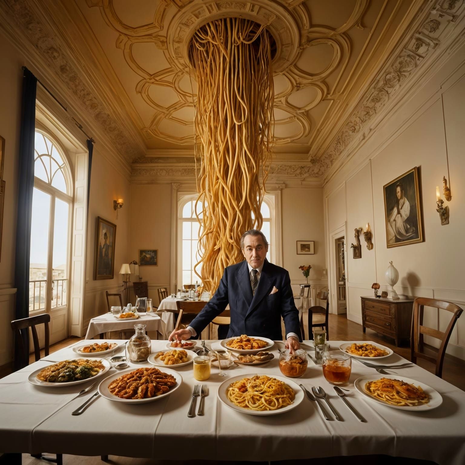 Surreal Dali-Style Dinner Scene in a Studio