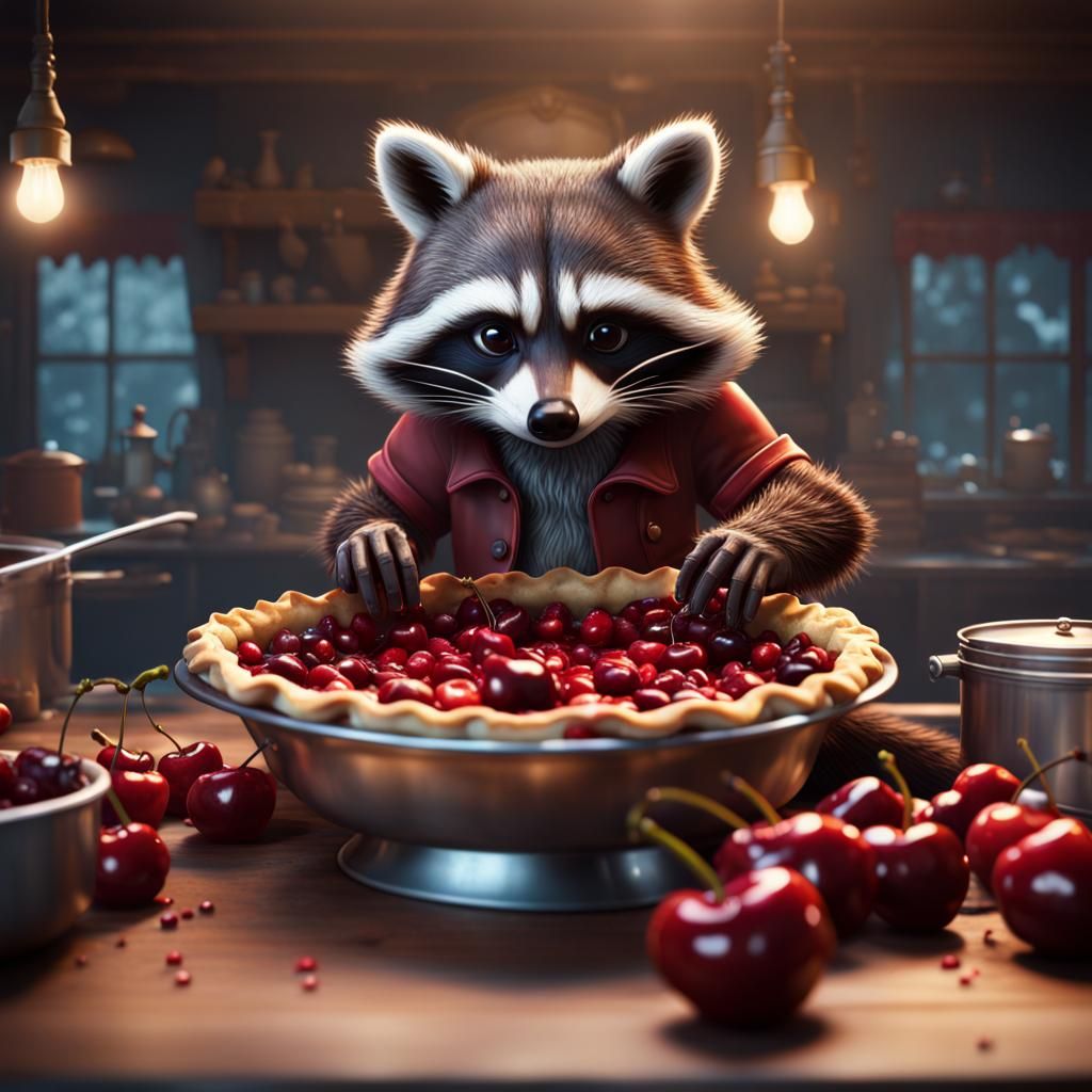 racoon making a cherry pie