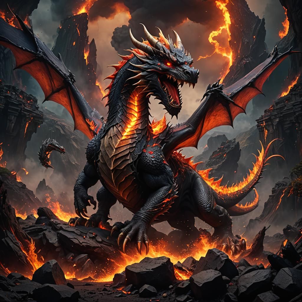 Fiery Dragon Under Volcano: Detailed Matte Painting