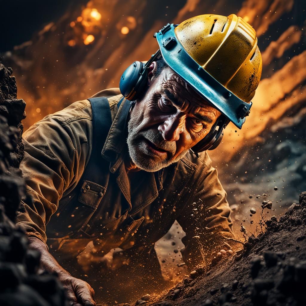 Dramatic Photo of a Miner Emerging from Mine