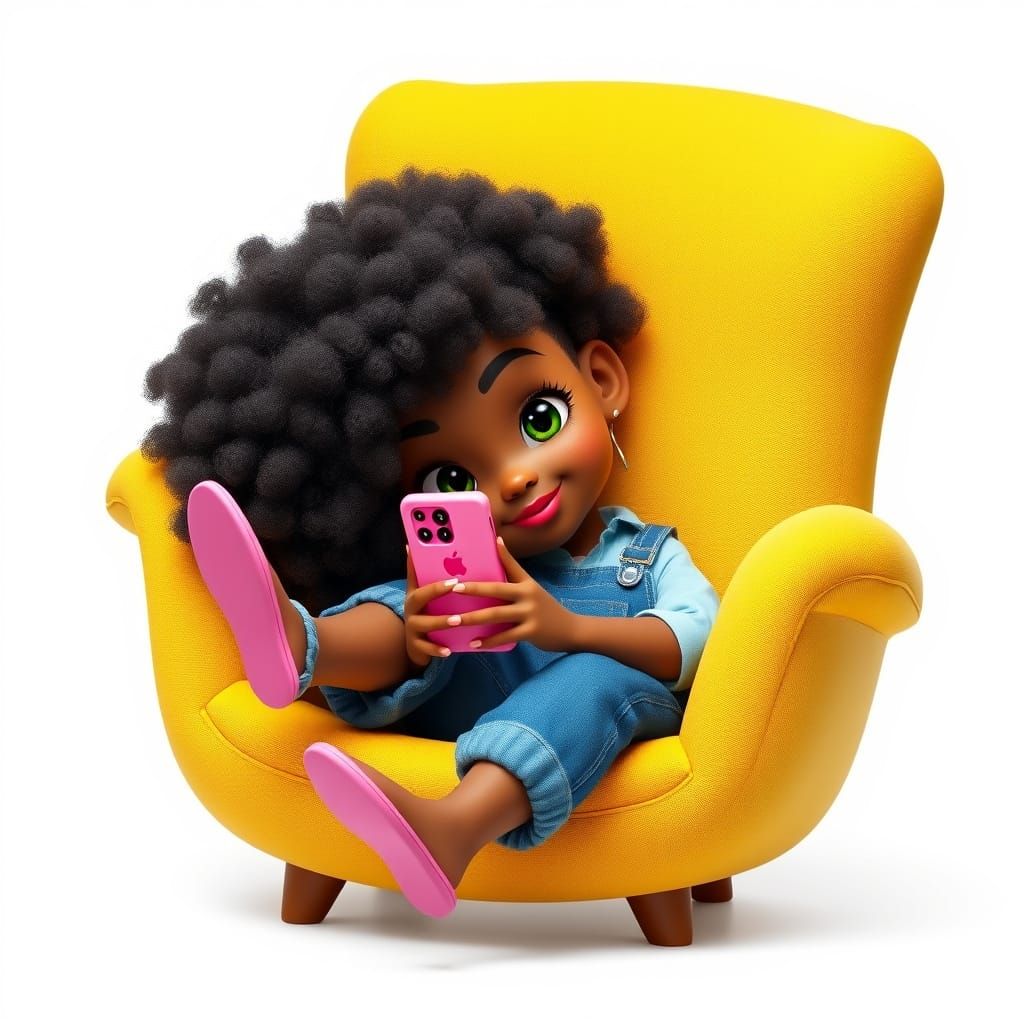 Chibi African American Girl Taking Selfie, Hyper-Realistic 3...