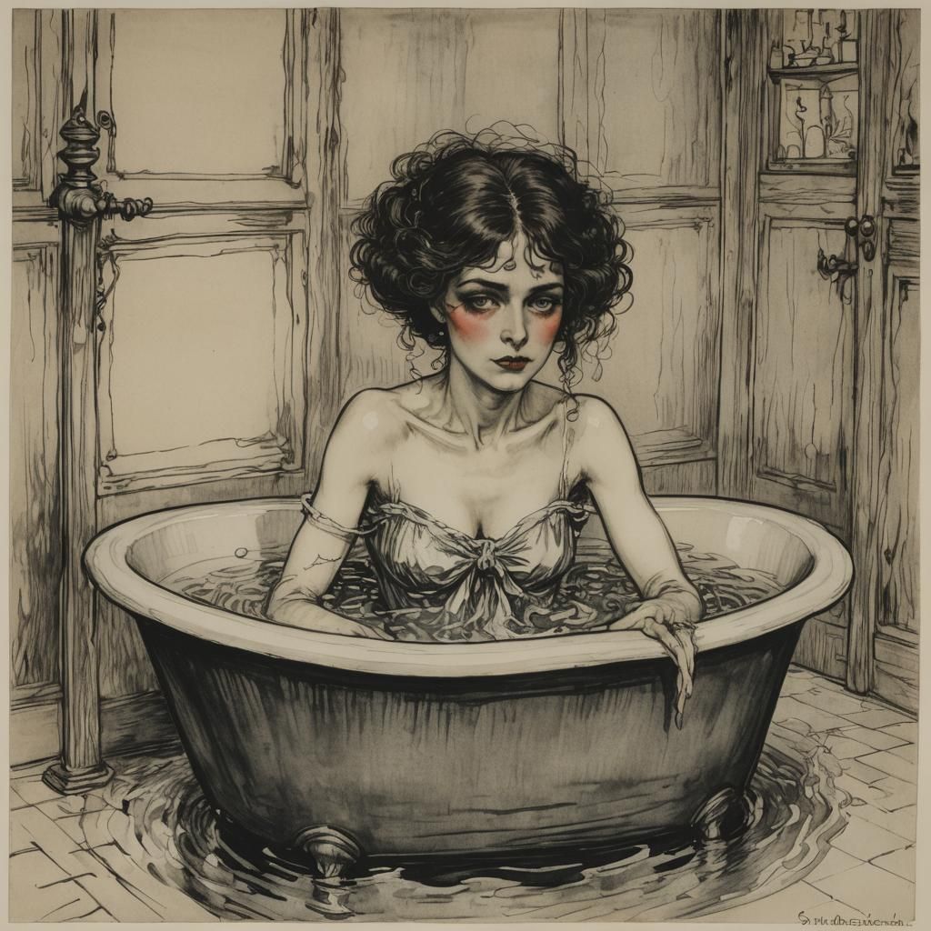 Girl in Tub, Inspired by Early 20th Century Masters