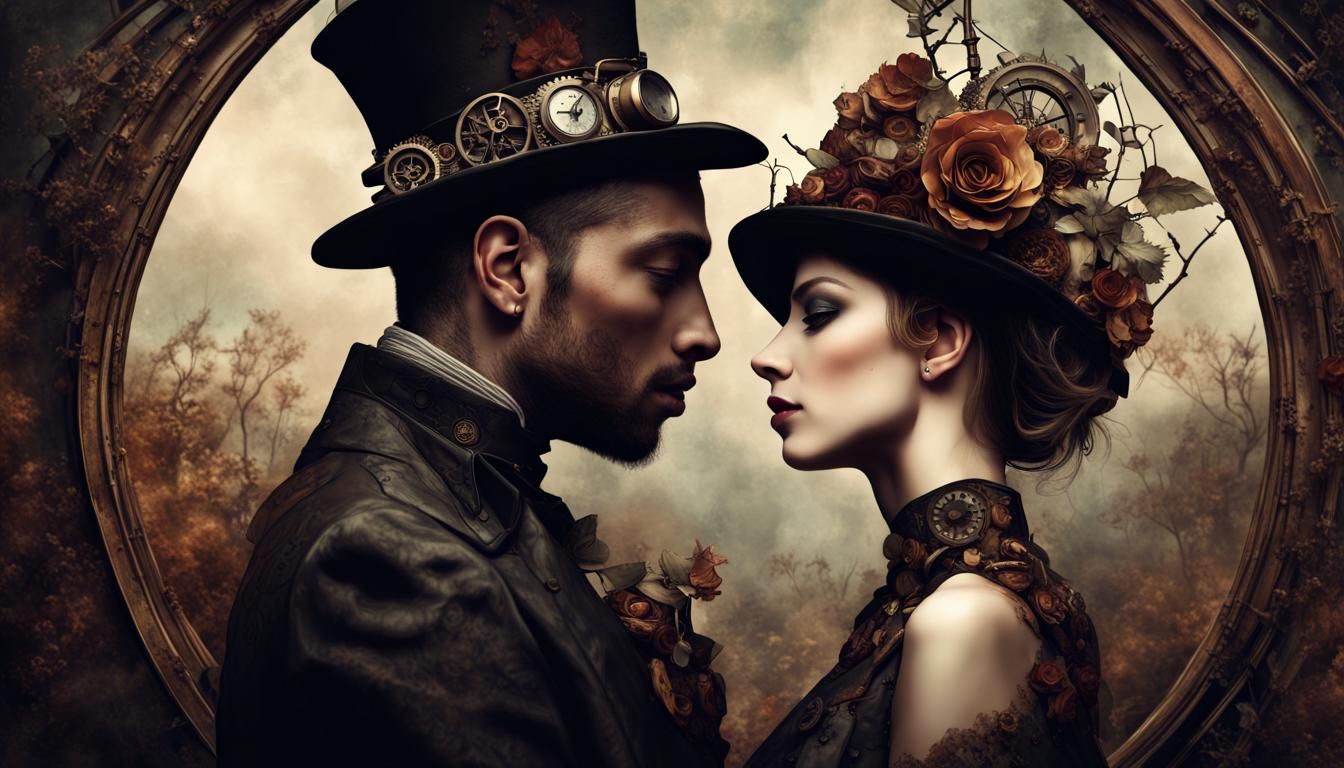 Steampunk Lovers in Dreamlike Digital Painting