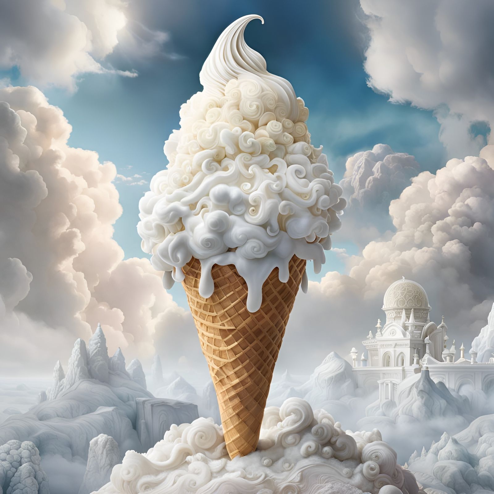 Fluffy Cloud Ice Cream Cone: Hyperdetailed Matte Painting