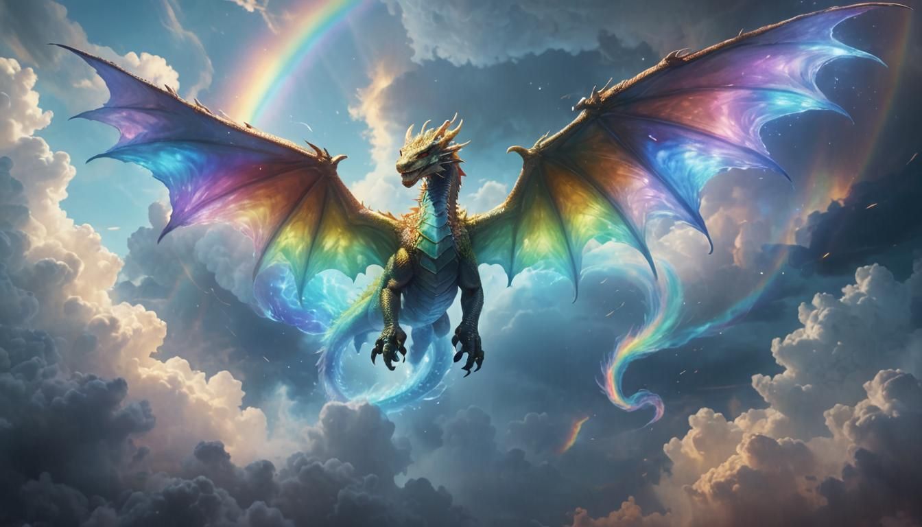 Elemental Rainbow Dragon in Ethereal Landscape