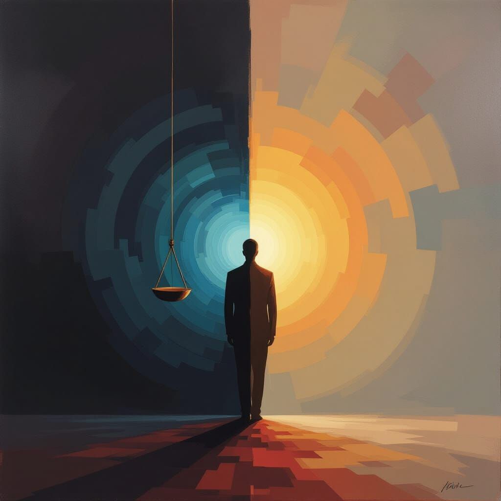 Surreal Abstract Painting of Human Figure in Light and Shado...