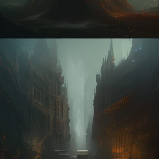 Dark Fantasy Landscape Diptych in 8k Resolution