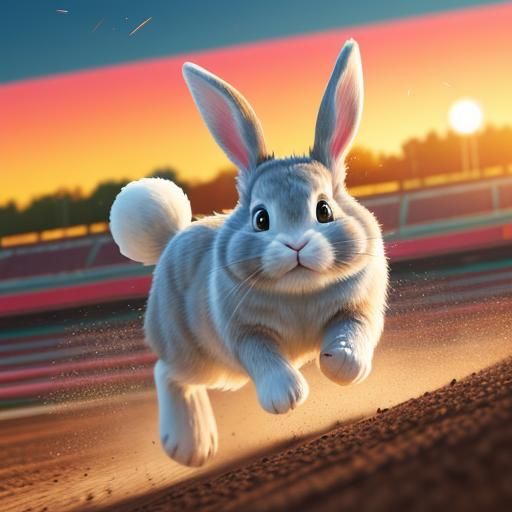 Energetic Bunny Races: Vibrant Digital Art
