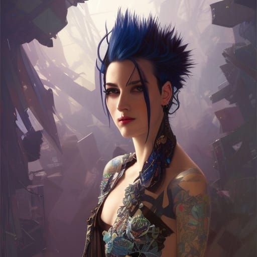 Punk Rock Princess with Sapphire Mohawk in Library