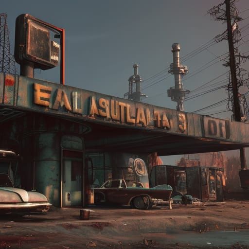 Post-Apocalyptic Gas Station: Detailed Matte Painting