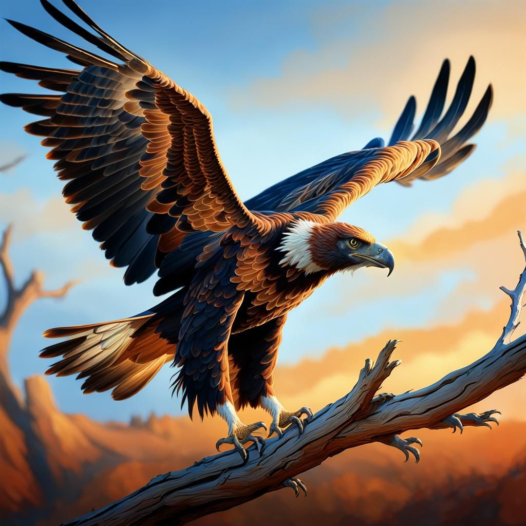 Wedge-Tailed Eagle Landing: Hyperrealistic Concept Art
