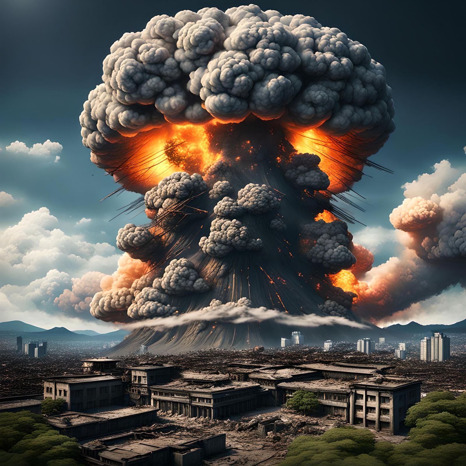 Hiroshima Nuclear Bomb in Detailed Matte Painting