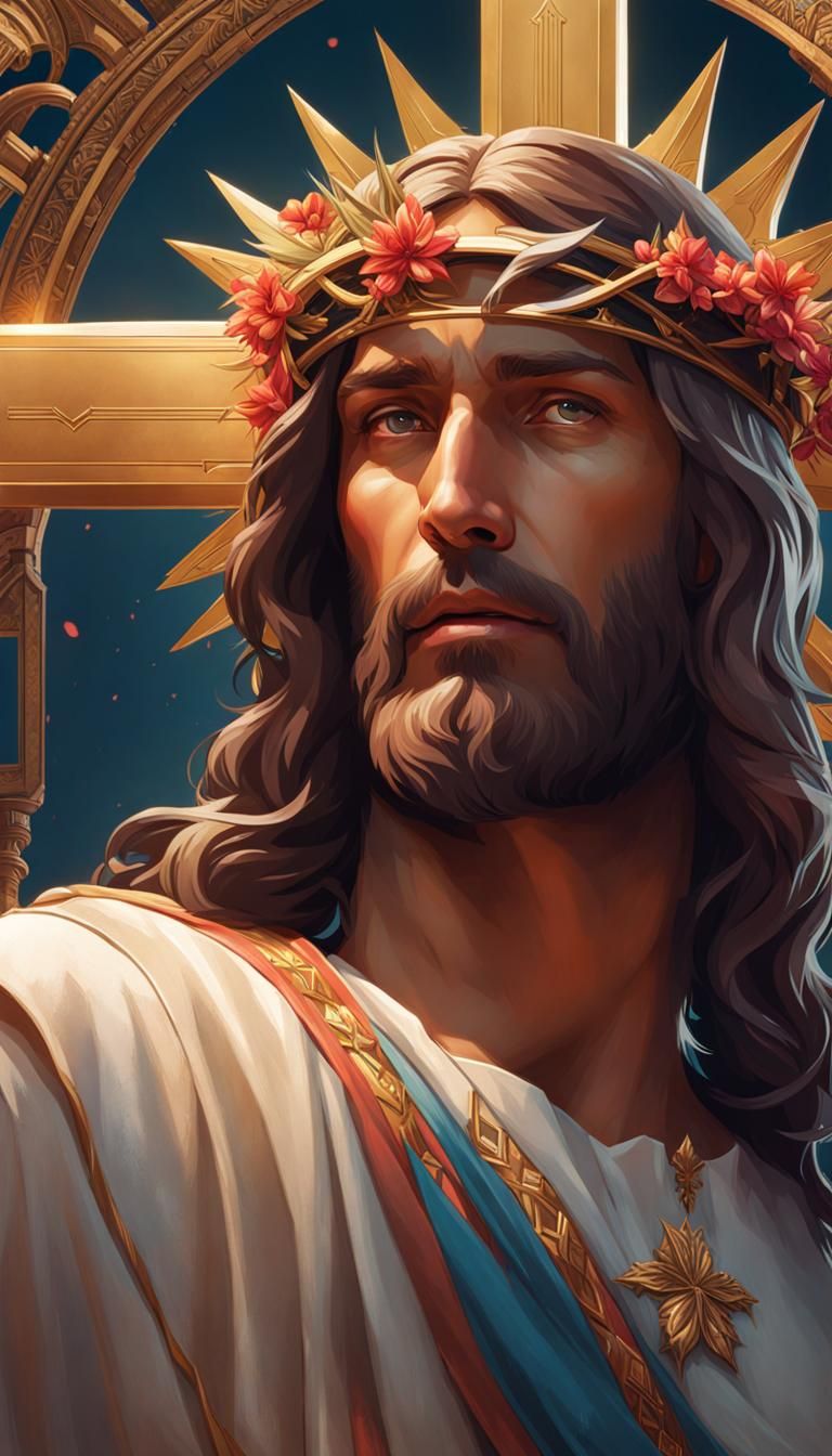 Crucifixion Portrait in Art Nouveau Style