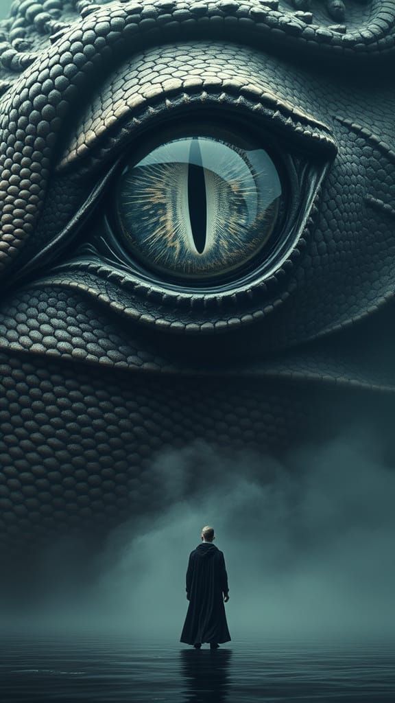 Surreal Scene of Ancient Eye and Mystical Figure in a Dreaml...