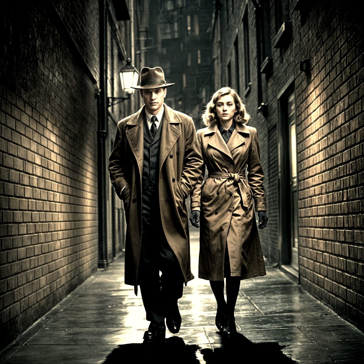 Film Noir: Man and Woman in Alleyway, 1940s