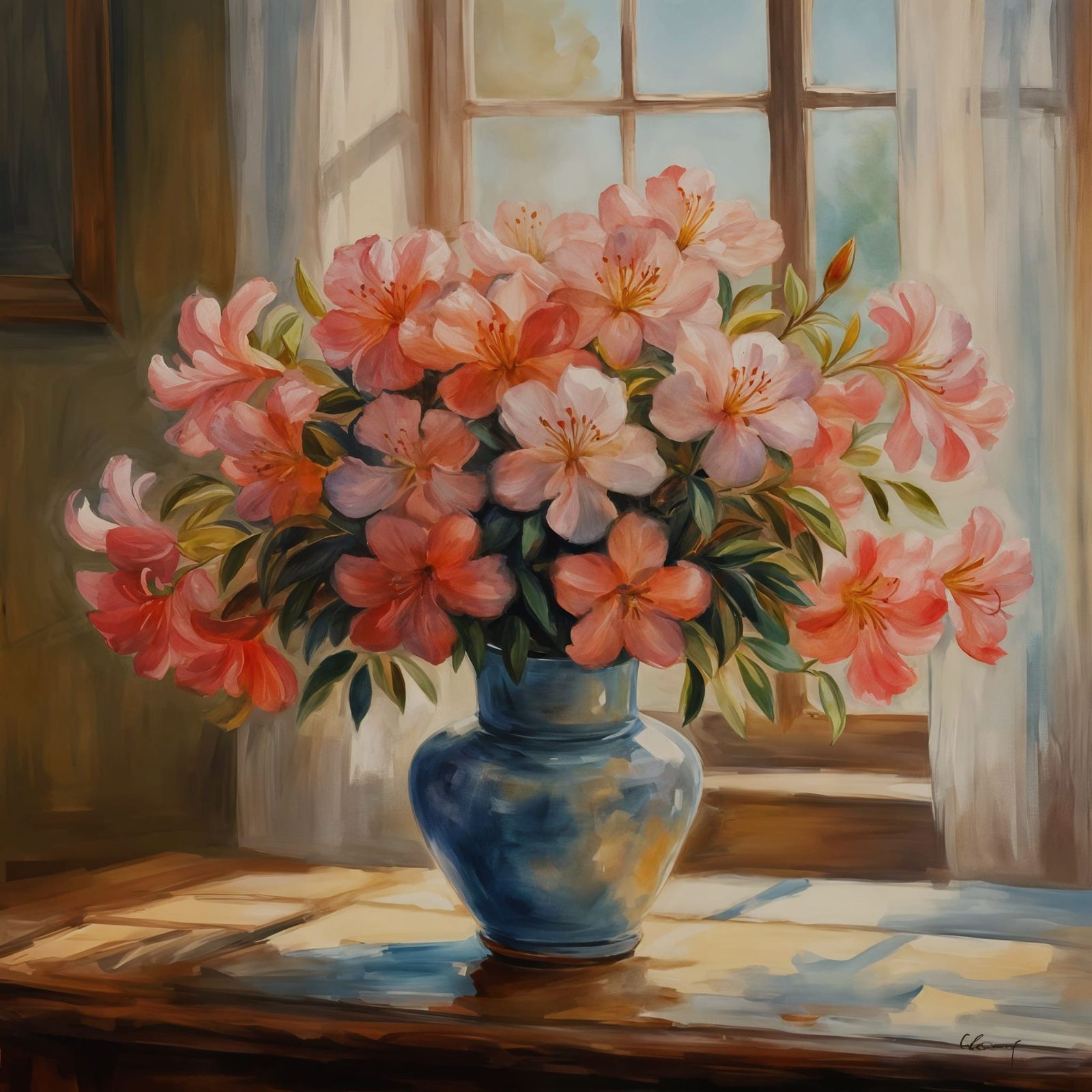 Vibrant Azaleas in Impressionist Oil Painting