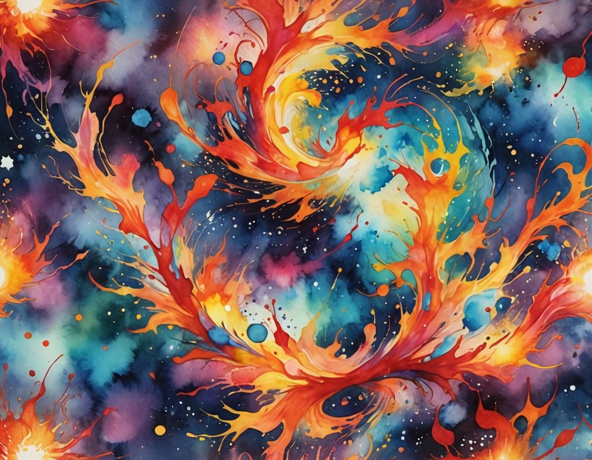 Vibrant Watercolor Splash Art: Dreamlike Astral Realm
