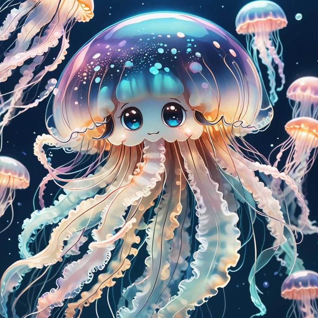 Cute Jellyfish in Manga Style with Pastel Colors