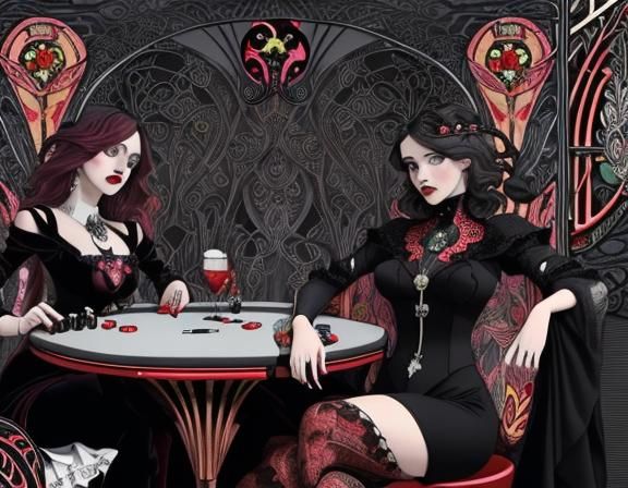 Decadent Ladies Play Poker in Underground Casino