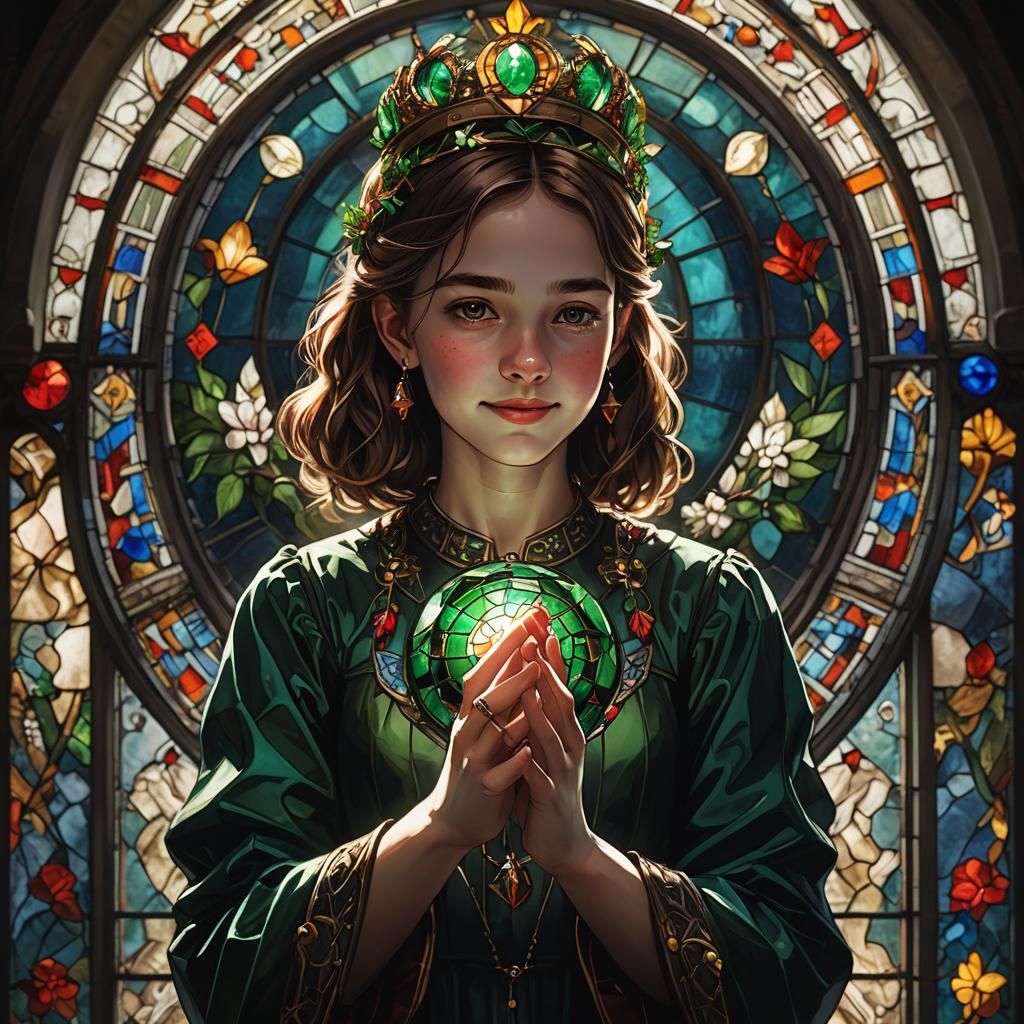 Girl with Emerald Orb: Hyper-Realistic Cinematic Portrait