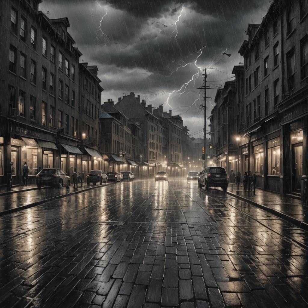 Stormy Cityscape in Charcoal Drawing Style