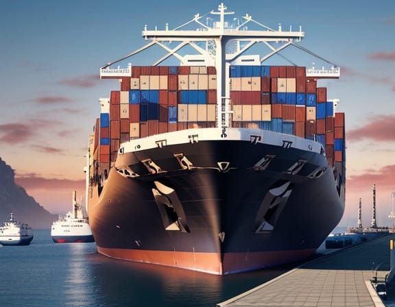 Vibrant Sunset Cargo Ship Portrait in Pop Art Style