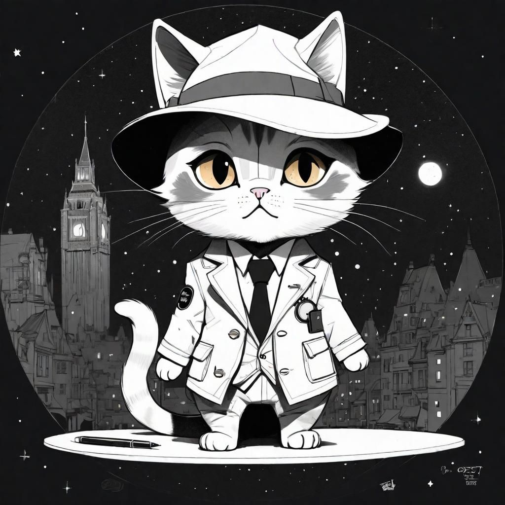 Chibi Cat Detective in Disney Style