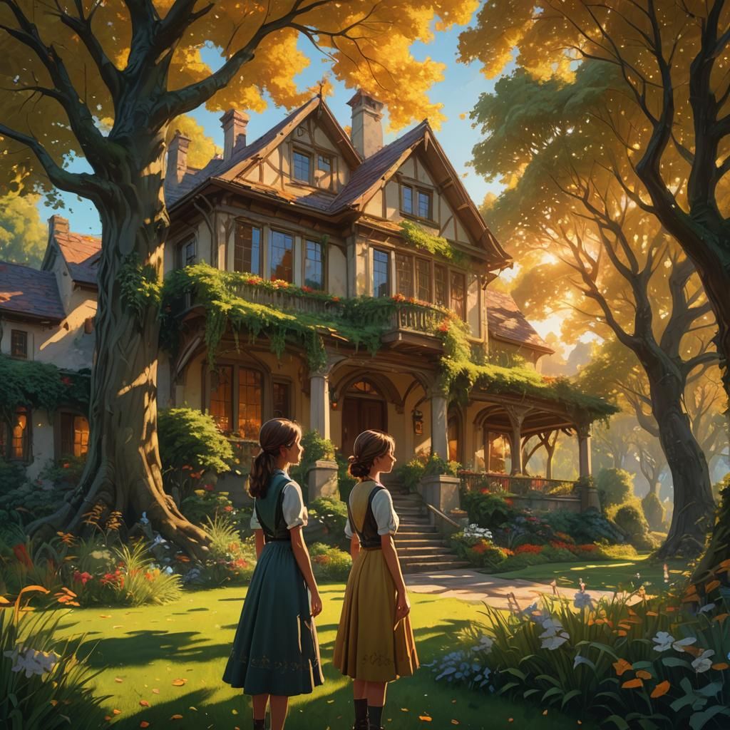 Girl Painting in Garden: Fantasy Concept Art