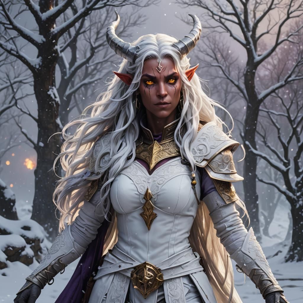 Tiefling in Snow, Dark Fantasy Concept Art