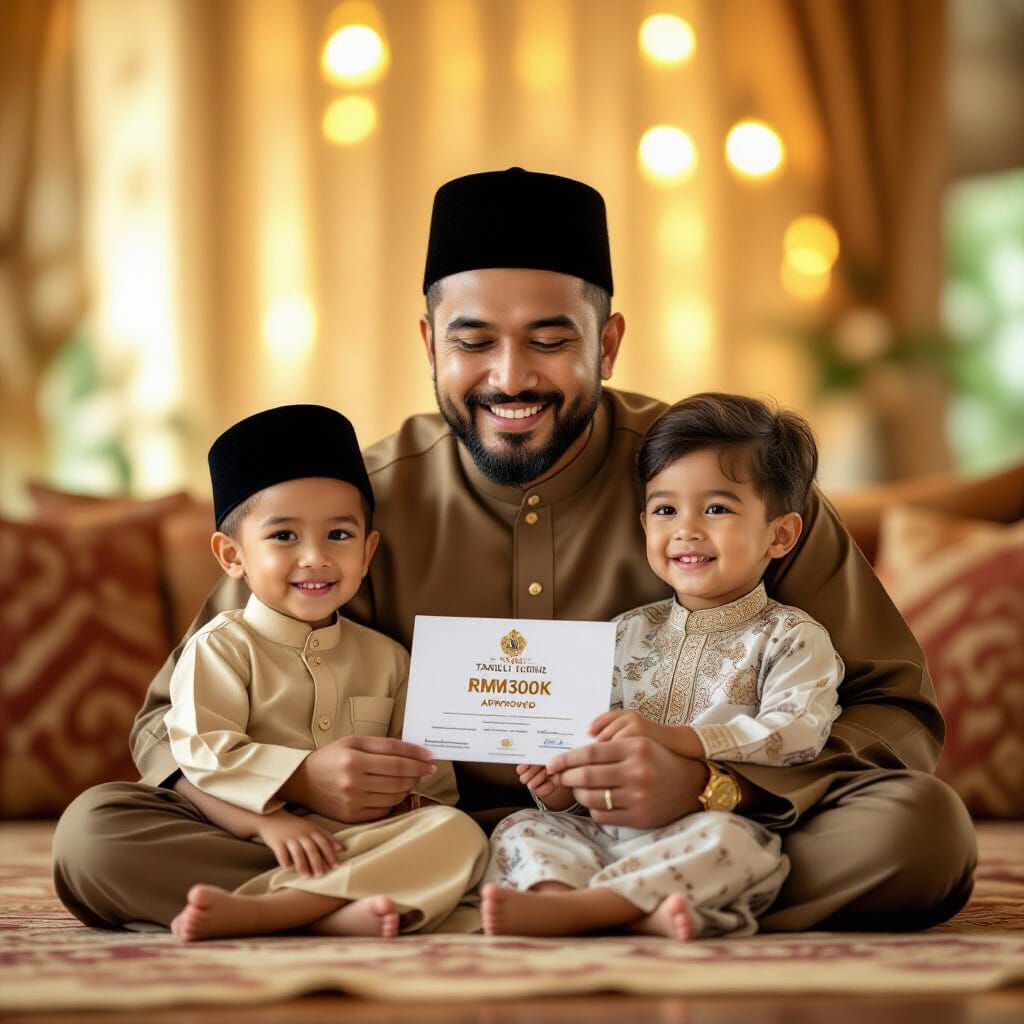 Malay Father and Children with Takaful Policy