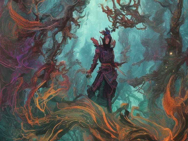 Futuristic Samurai Goddess in Hyper-Vector Psychedelic Fores...