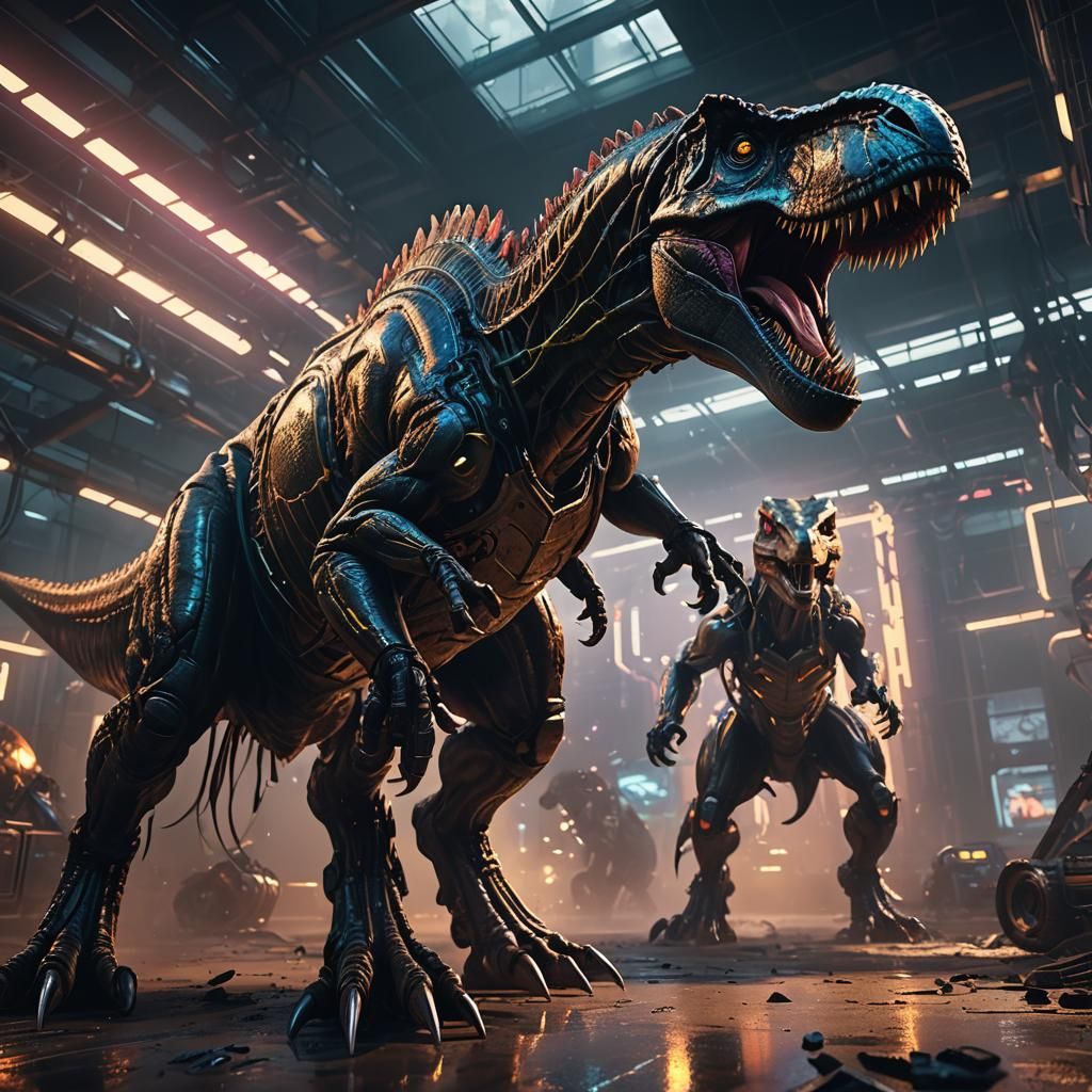 Futuristic Sci-Fi T-Rex Fight Scene in 8K