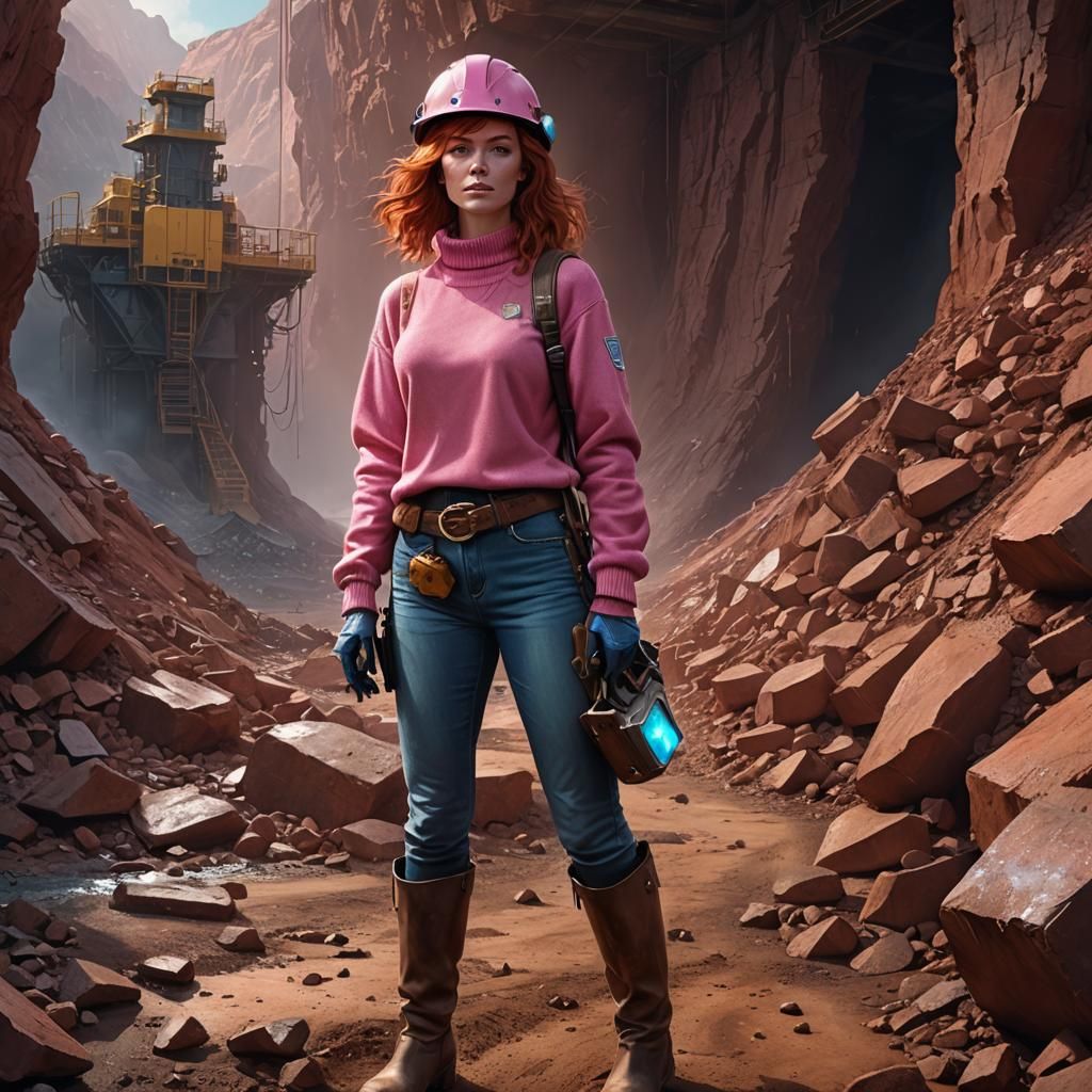 Young Woman Mining for Gold in Detailed Digital Art