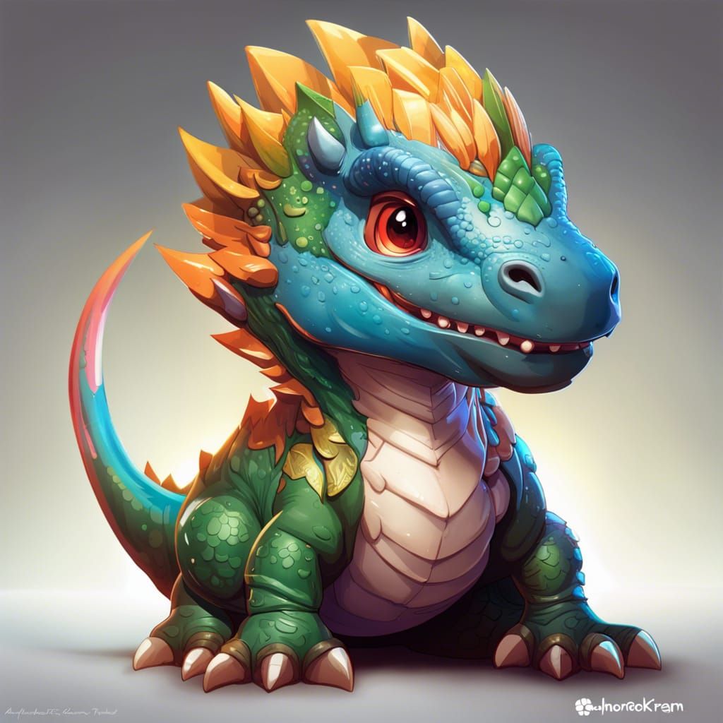 Chibi Dragon T-Rex Portrait in Hyperdetailed Style