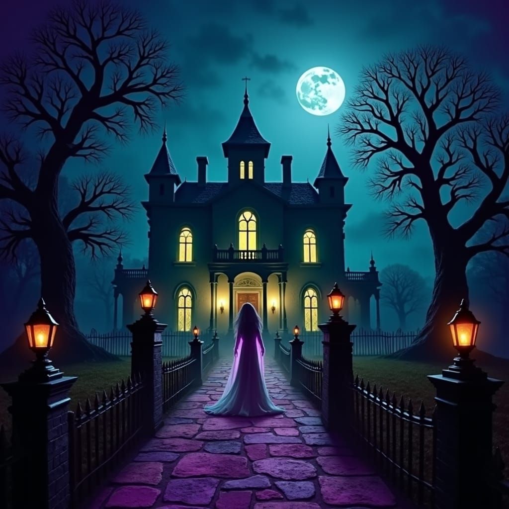 Haunted Mansion at Disney World on a Dark Night