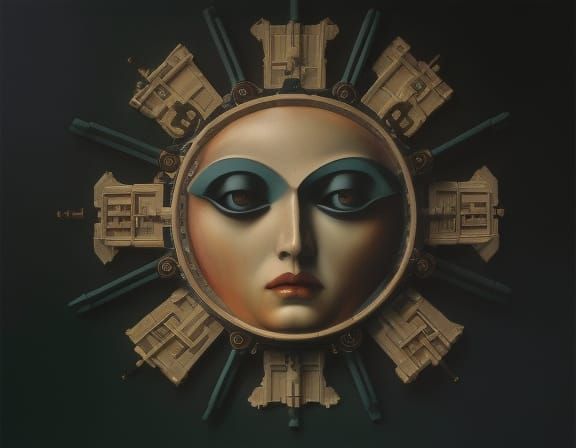 Renaissance Cyborg Baphomet in Steampunk Moonscape