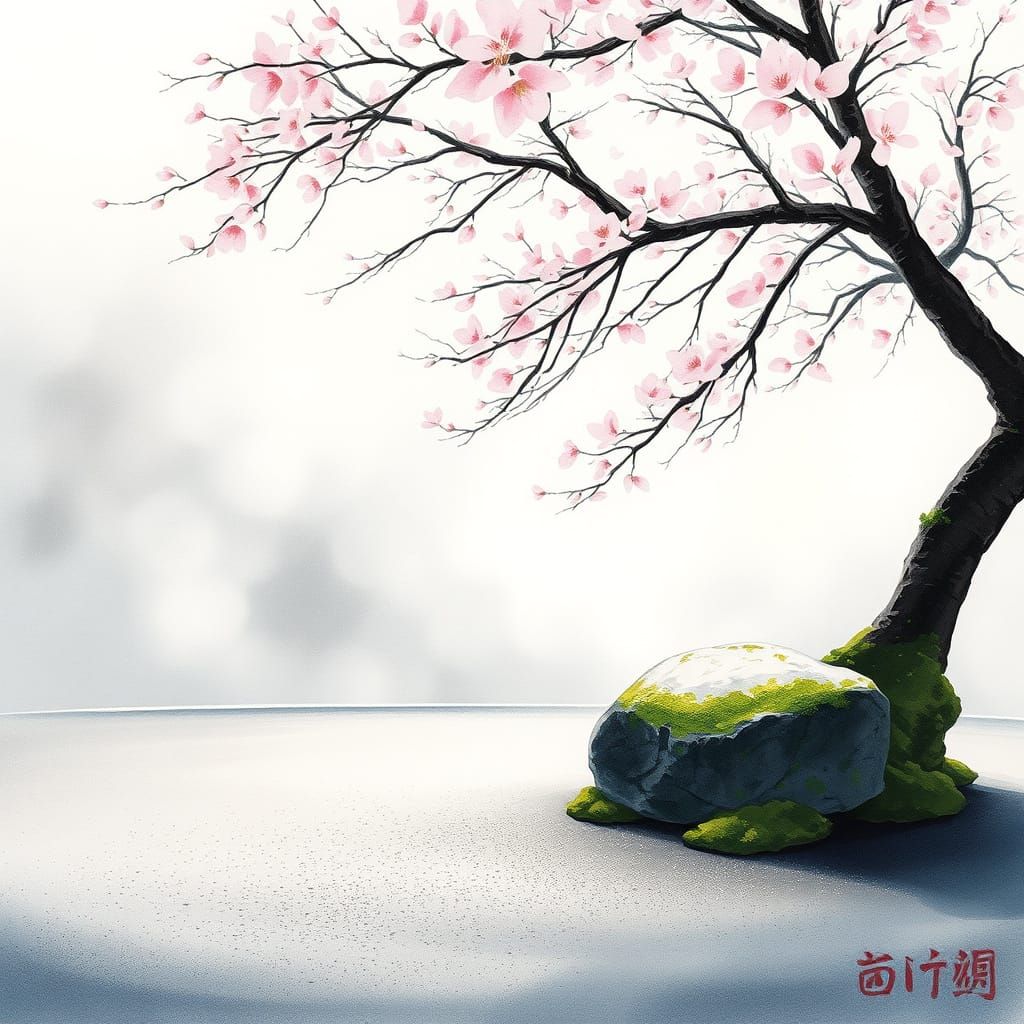 Tranquil Zen Garden Watercolor Painting