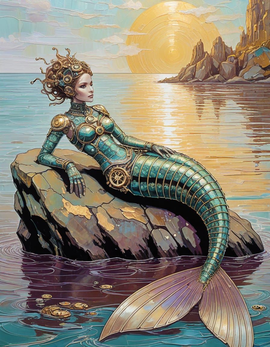 Steampunk Mermaid in Neo-Impressionistic Style