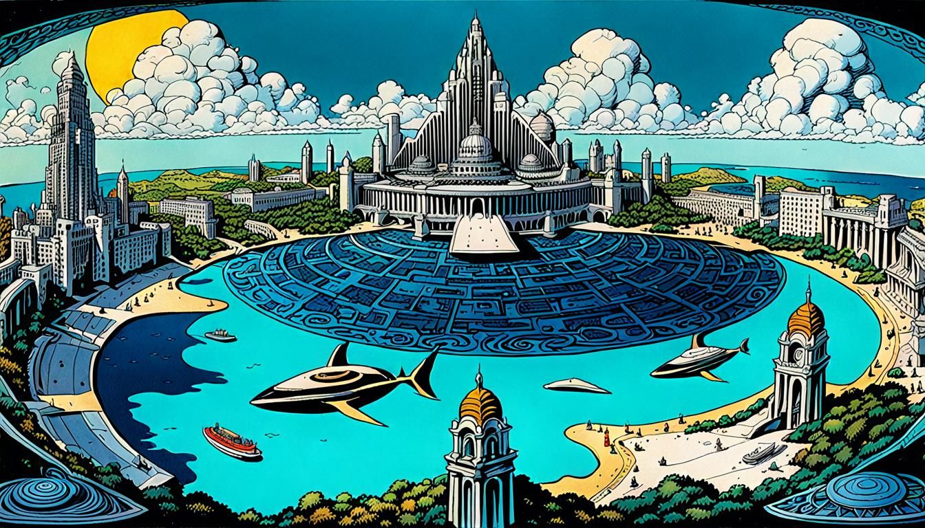 Antediluvian Atlantis Panoramic Comic Book Art