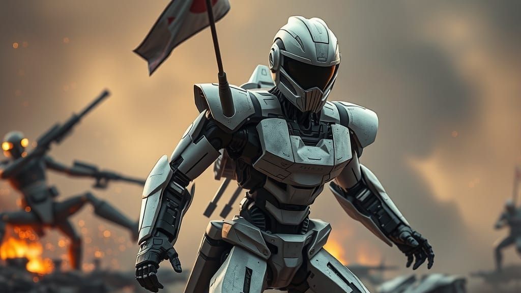 Cybernetic Warrior in Futuristic Battle