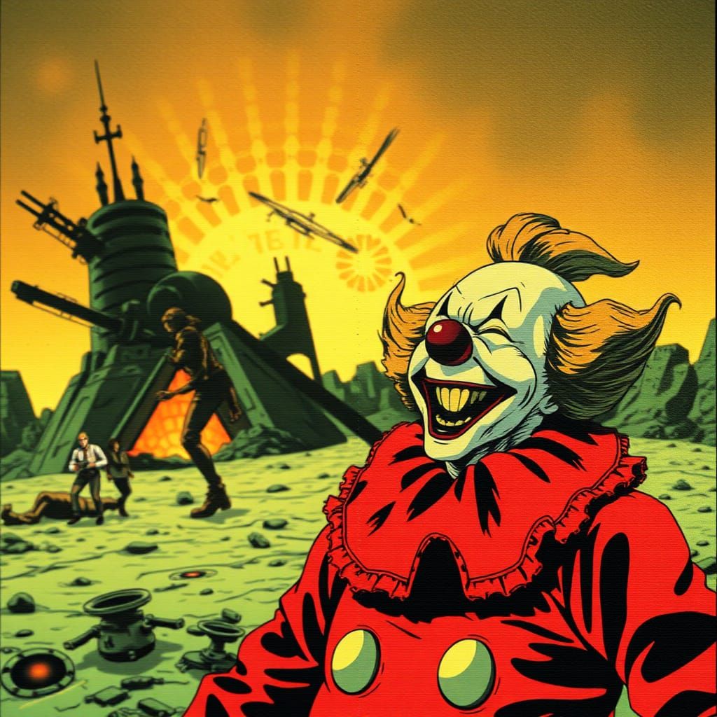 Creepy Clown in Post-Apocalyptic Vaporwave Anime