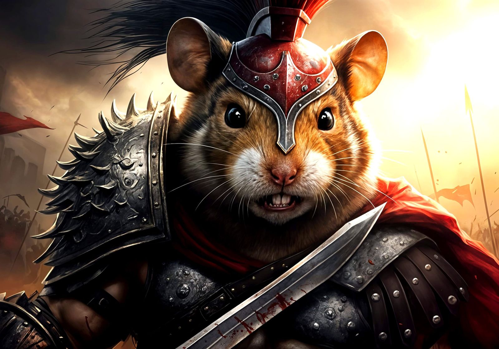 Hamster Gladiator in Epic Battle, Ultra-Realistic Game Art
