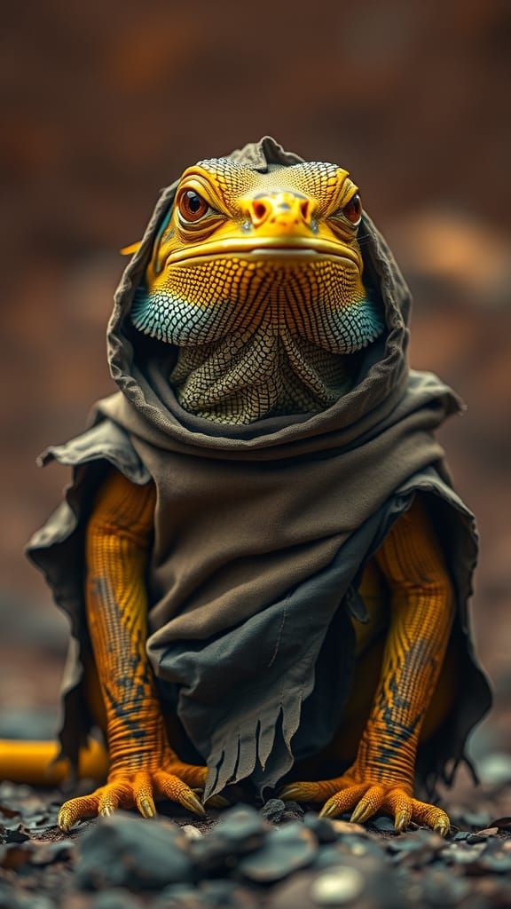 Iguana in Cultist Cloak: Cinematic Award-Winning Photo