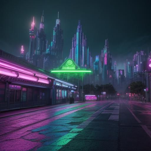 Futuristic Cityscape Portrait in the Style of Alphonse Mucha