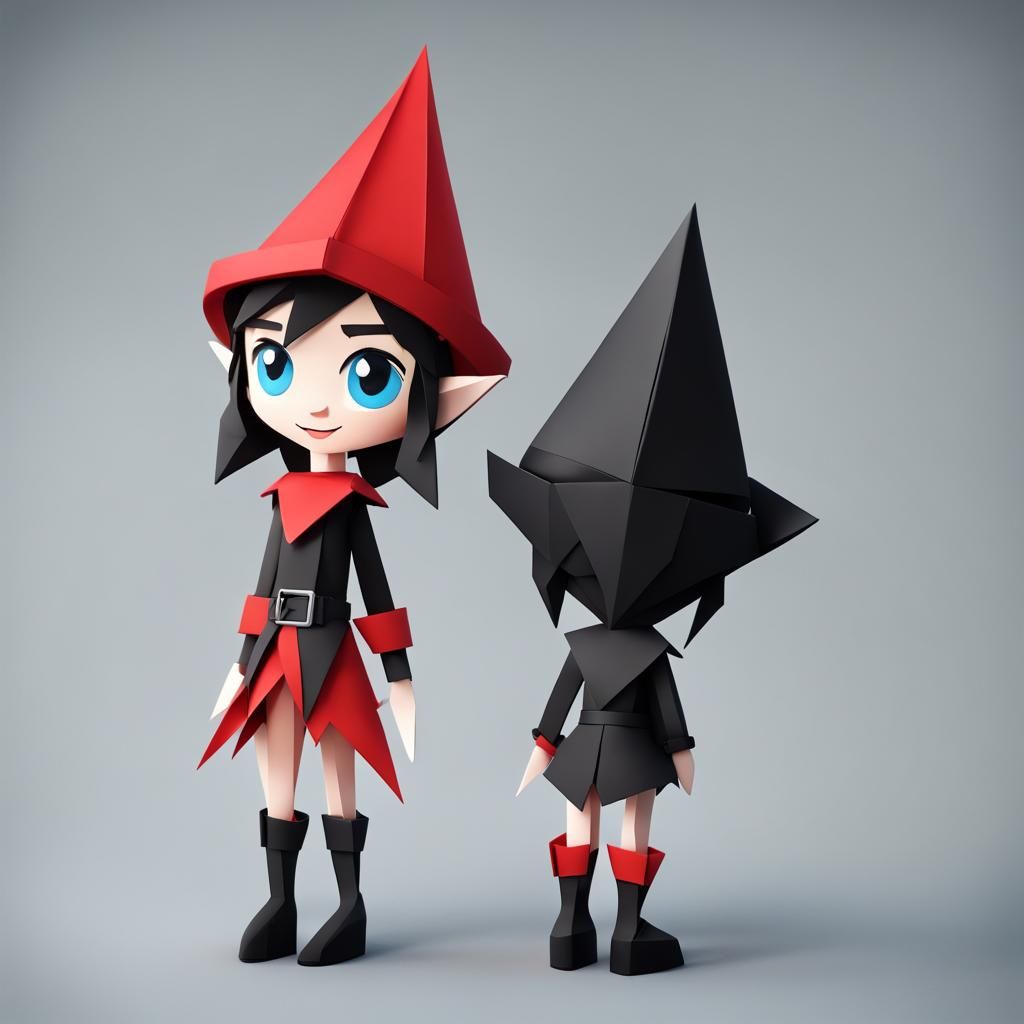 Cute Elf Girl in Origami Papercraft Style
