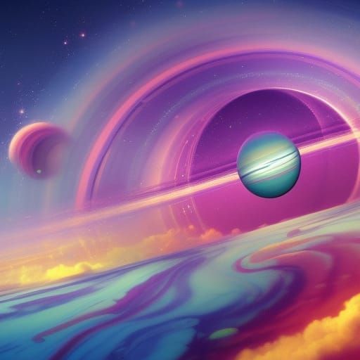 Colorful Ringed Planet in Space: Hyperdetailed Concept Art