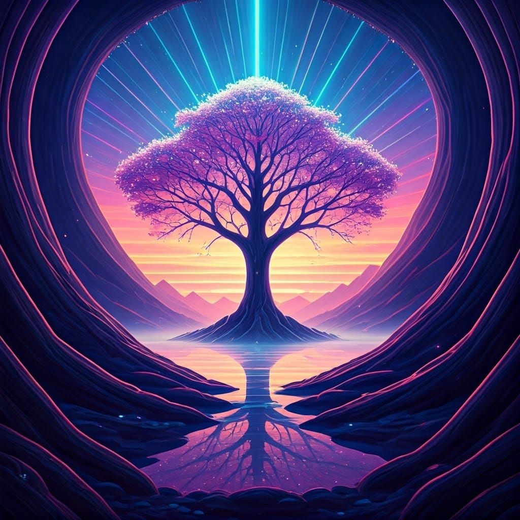 Pastel Punk Woman with Sakura Tree, Akina Fujiwara Style